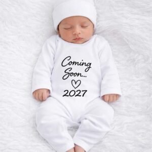 Baby Announcement Coming Soon 2027 Newborn Baby Bodysuits with Cap