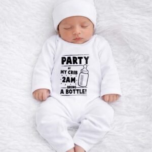 Party my Crib Little Baby Romper with Cap