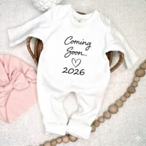 Baby Announcement Coming Soon 2026 Newborn Baby Bodysuits with Cap