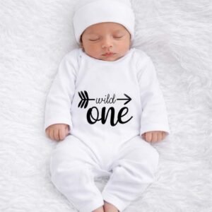 Wild One Newborn Romper Jumpsuit with Cap