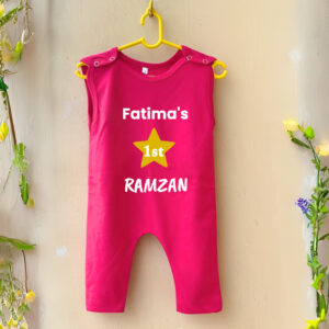 First Ramadan Romper with Name Hot Pink