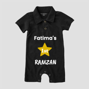 Personalized 1st First Ramadan Baby Polo Romper Black