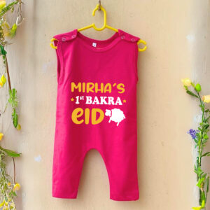 Custom Name 1st Bakra Eid Baby Romper Pink Online in Pakistan