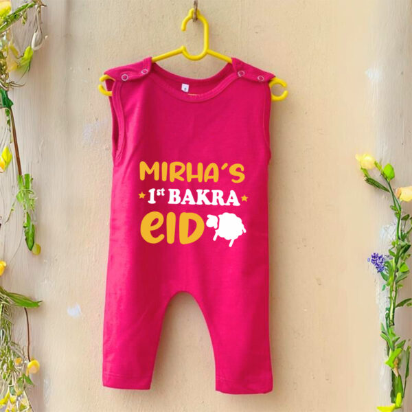 Custom Name 1st Bakra Eid Baby Romper Pink Online in Pakistan