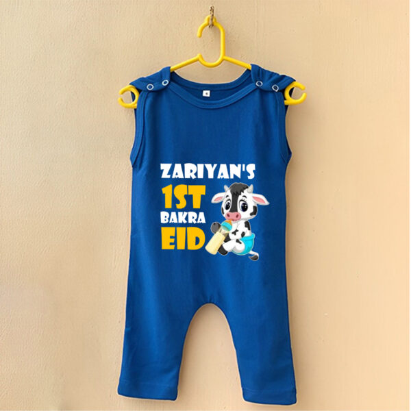 Personalized 1st Bakra Eid Baby Jumpsuit with Name Blue