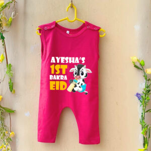 Personalized 1st Bakra Eid Baby Jumpsuit with Name Pink