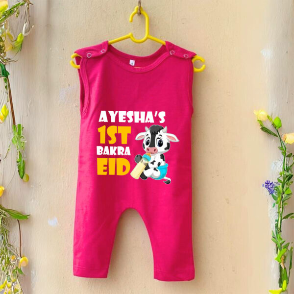 Personalized 1st Bakra Eid Baby Jumpsuit with Name Pink