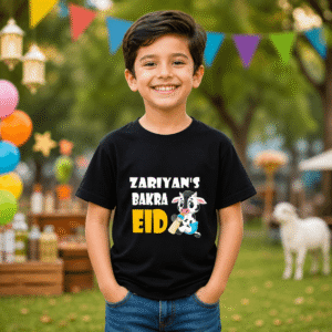 Alternative view of Kids Bakra Eid T-Shirt with Name & Cute Cow Design