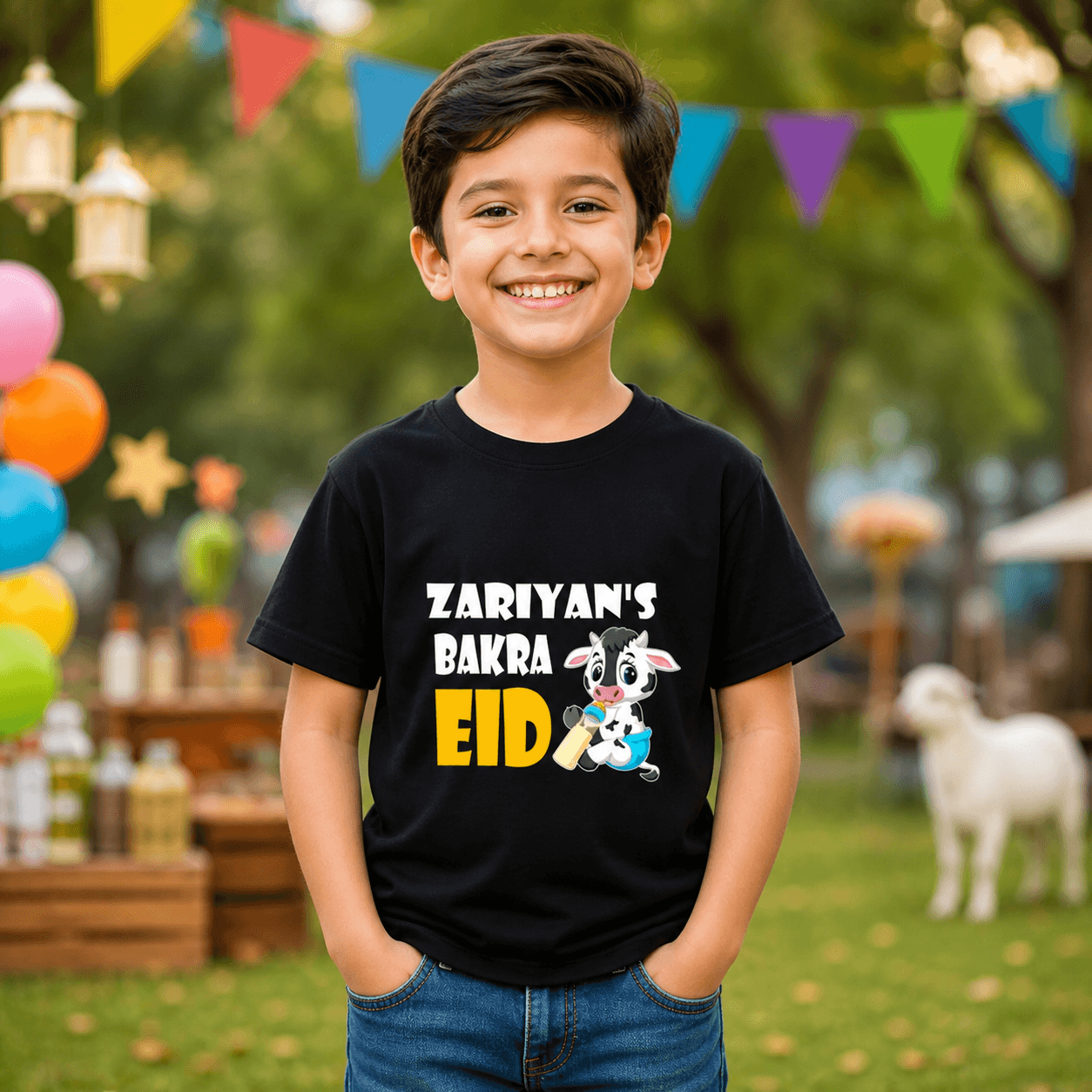 Kids Bakra Eid T-Shirt with Name & Cute Cow Design - Image 2