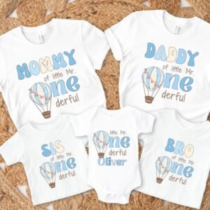 Personalized Blue Hot Air Balloon Birthday Family Matching Shirts & Romper