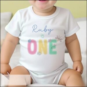 Personalised Pastel Daisy Girls First Birthday Romper