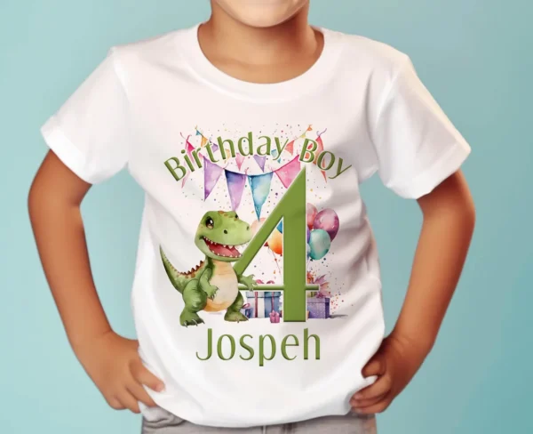 Personalised T-rex Dinosaur Birthday T-Shirt