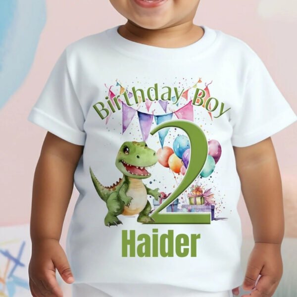 Personalised T-rex Dinosaur Birthday T-Shirt & Onesie