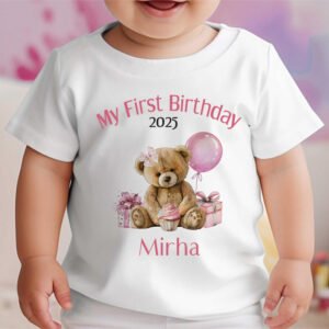 Pink Teddy Bear First Birthday Onesie & T-Shirt