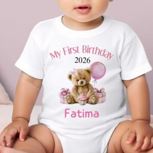 Pink Teddy Bear First Birthday Onesie & T-Shirt