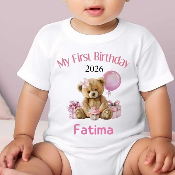 Pink Teddy Bear First Birthday Onesie & T-Shirt