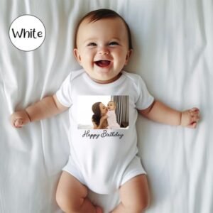 Custom Photo Baby Bodysuit Personalised Birthday onesie White
