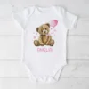 Customised First Birthday Teddy Bear and Pink Balloon Onesie