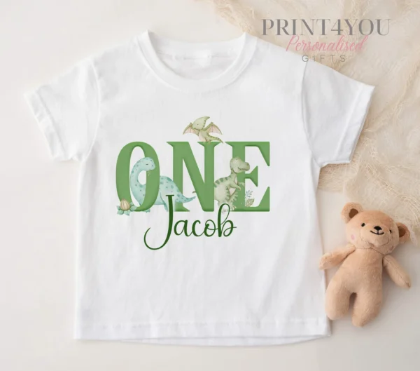 Cute Dinosaur Customised Birthday T-Shirt
