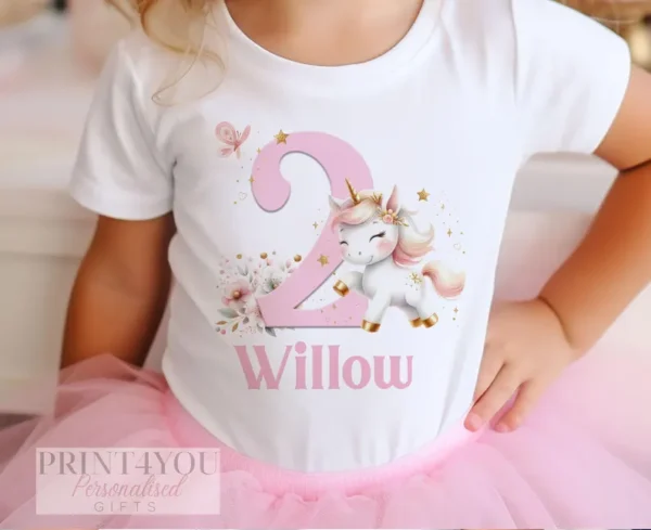 Personalised Unicorn Birthday Number T-shirt