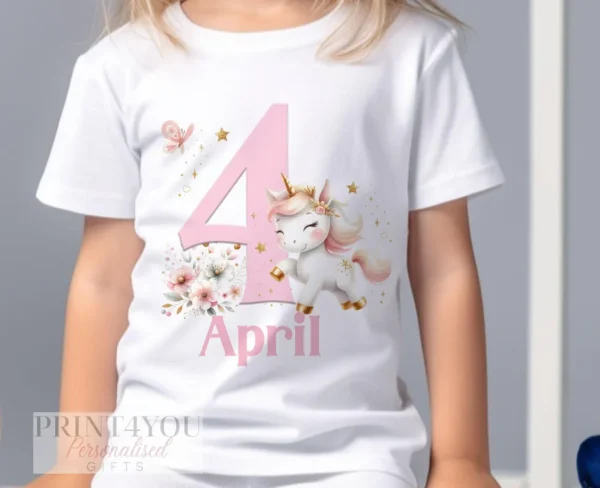 Personalised Unicorn Birthday Number T-shirt