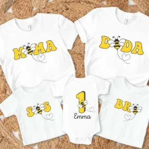 Personalized Bee 1st Birthday Matching Family Shirts