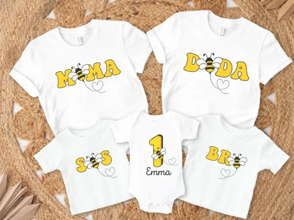 Personalized Bee 1st Birthday Matching Family Shirts