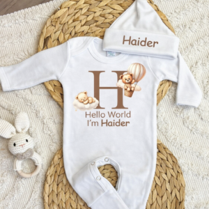 Alternative view of Custom Name Hello World Romper with Cap