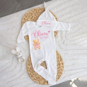 Custom Name Baby Girl Romper with Cap