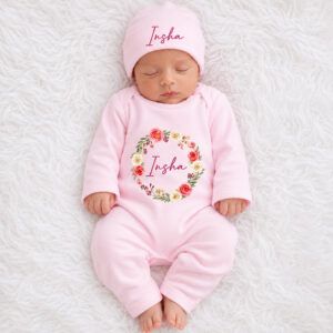 Personalized Name Floral Romper with Cap