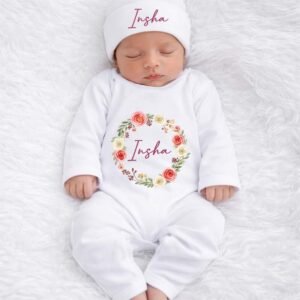 Personalized Name Floral Romper with Cap