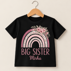 Black T-Shirt with Pastel Rainbow Floral Design