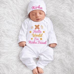 Alternative view of Personalized Hello World Newborn Romper