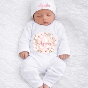 Personalized Name Floral Romper with Cap