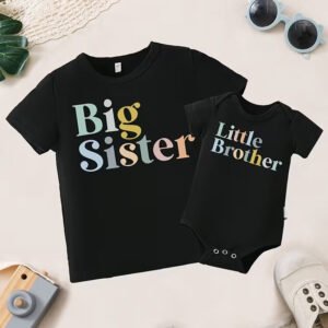 Big Sister, Little Brother Colorful Retro Sibling T-Shirt & Romper Deal