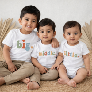 Retro “Big, Middle, Little” Earth Tones Sibling Matching Set