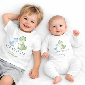 Little Brother & Big Brother Dinosaur T-Shirt Romper Set