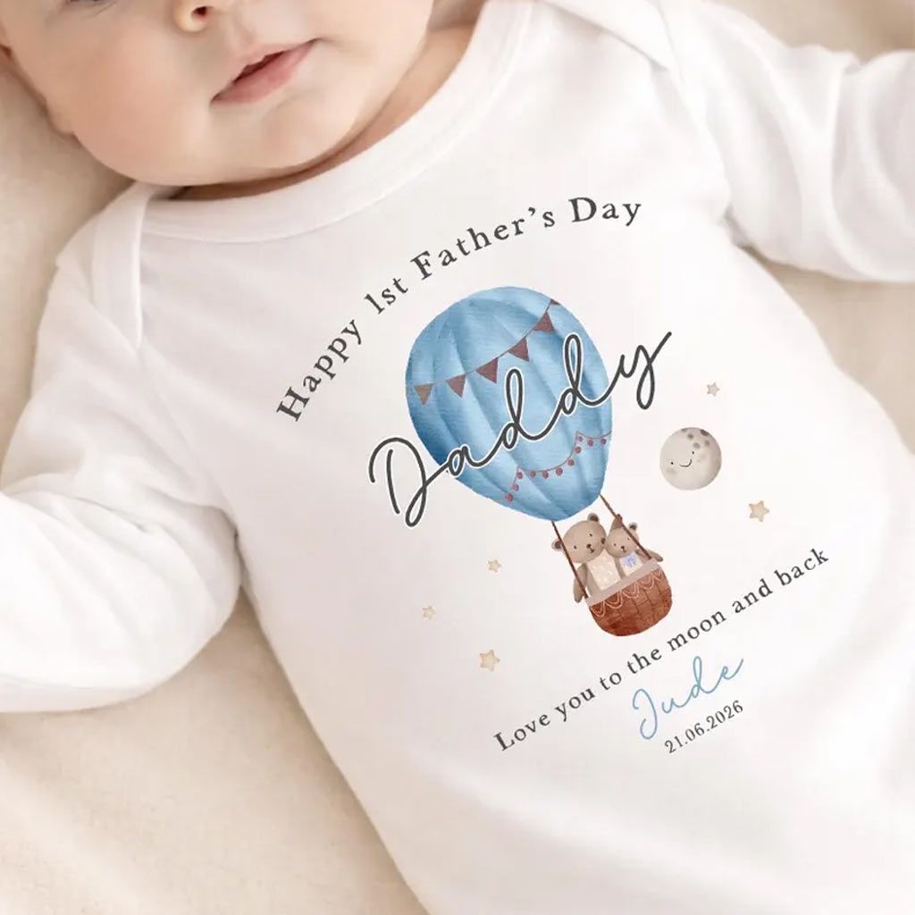 Happy 1st Father’s Day Personalized Hot Air Balloon Romper