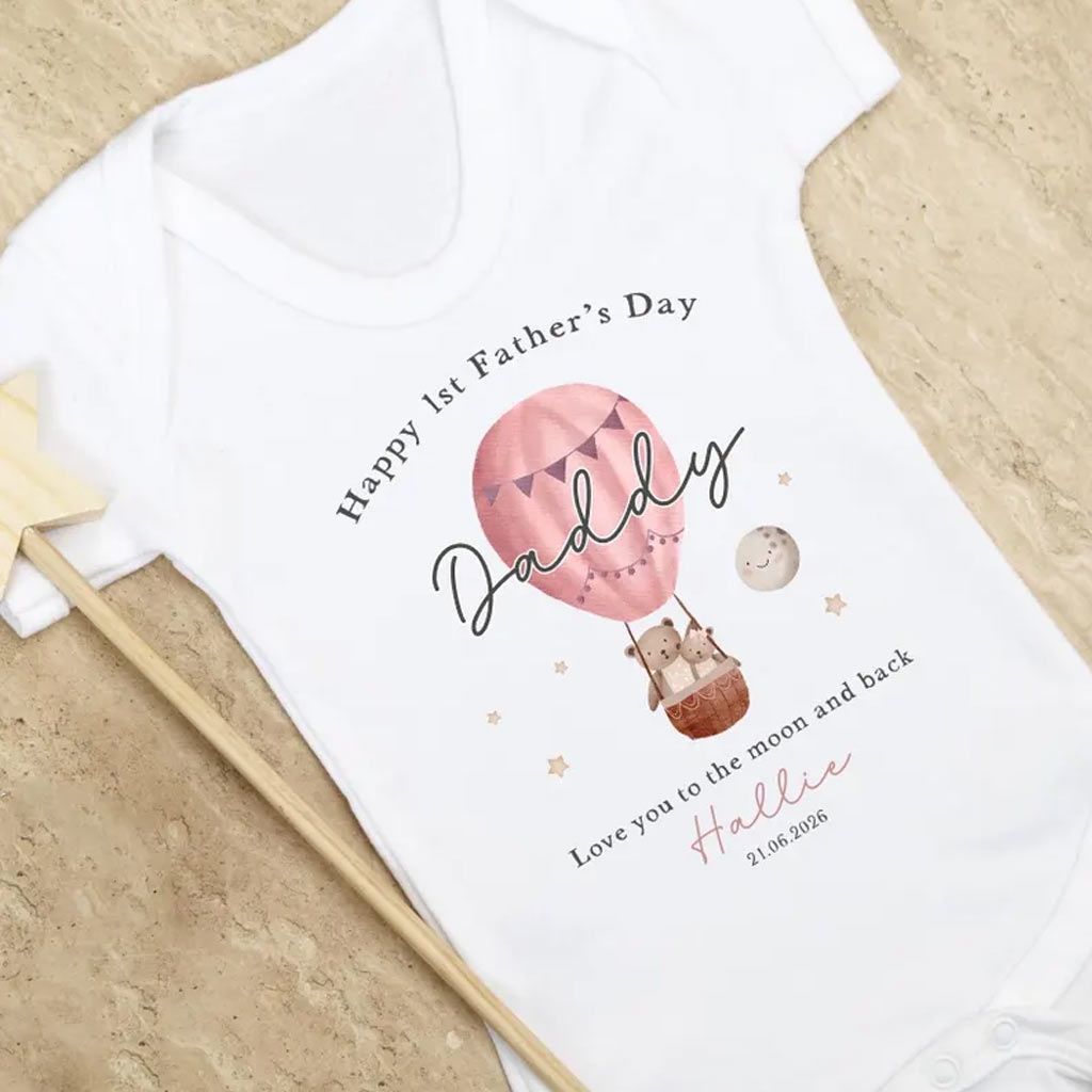 Happy 1st Father’s Day Personalized Hot Air Balloon Romper - Image 2
