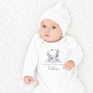 Custom Name Elephant Full Body Romper white
