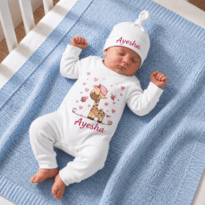 Custom Name Giraffe Full Body Romper for Baby Girl