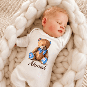 Custom Name Teddy Bear Full Body Romper white