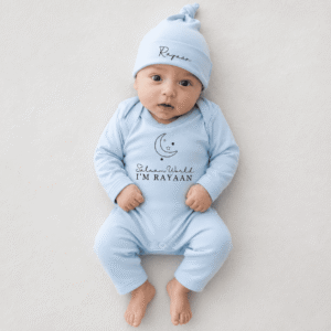 Salaam World Name Announcement Full Body Romper and Cap baby boy