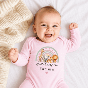 Welcome Baby Rainbow Animals Full Body Romper Pink