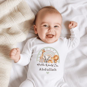 Welcome Baby Rainbow Animals Full Body Romper White