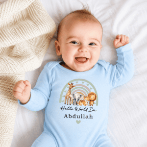 Welcome Baby Rainbow Animals Full Body Romper blue