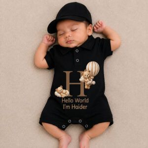 Hello World Cloud Teddy Bear Polo Romper
