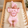 Personalized Arabic Name Floral Baby Romper & Cap Set Pink